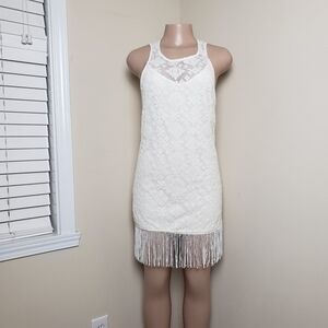 ASTR Creme Fringed Mini Dress